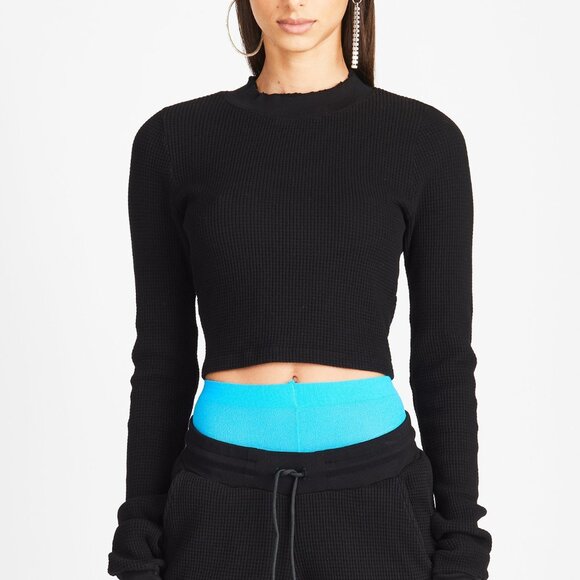 Cotton Citizen Monaco Waffle-Knit Cropped Tee Black - Picture 2 of 7